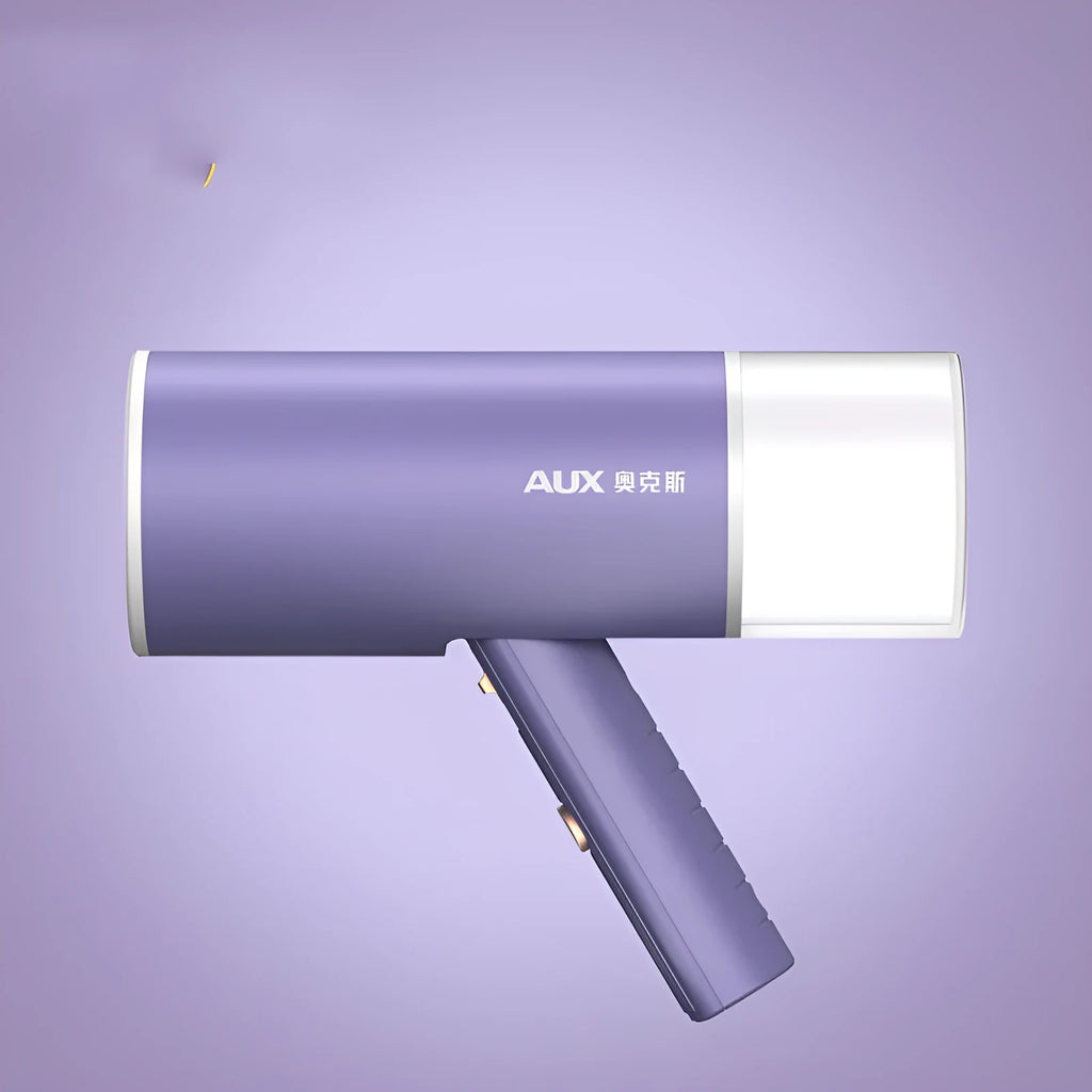 Portable handheld garment steamer in grey lotus root purple colour with foldable design and water reservoir