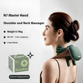 Rechargeable hand shoulder neck massager in moss green on a white background