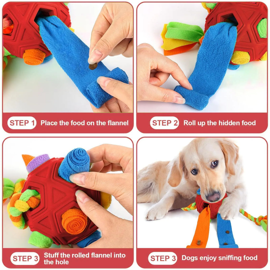 Colourful bite-resistant dog sniffing ball puzzle toy for IQ training and slow feeding.