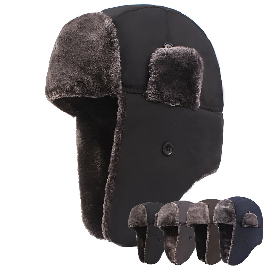 Men's thickened plus velvet ear protection hat in solid colour, cotton construction, 58cm circumference