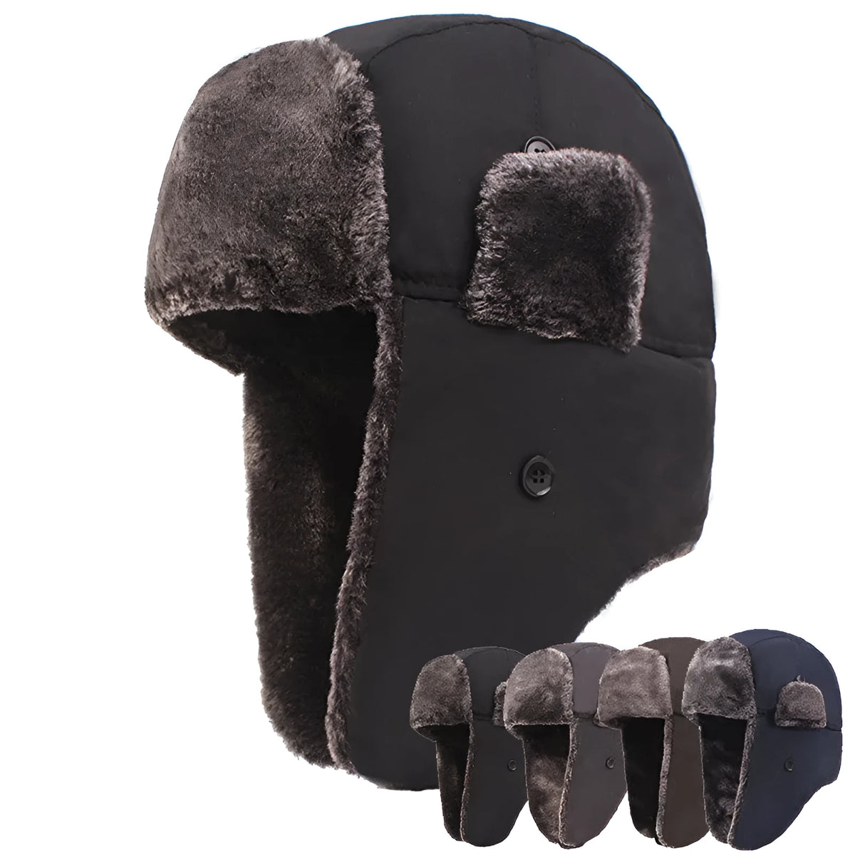 Men's thickened plus velvet ear protection hat in solid colour, cotton construction, 58cm circumference