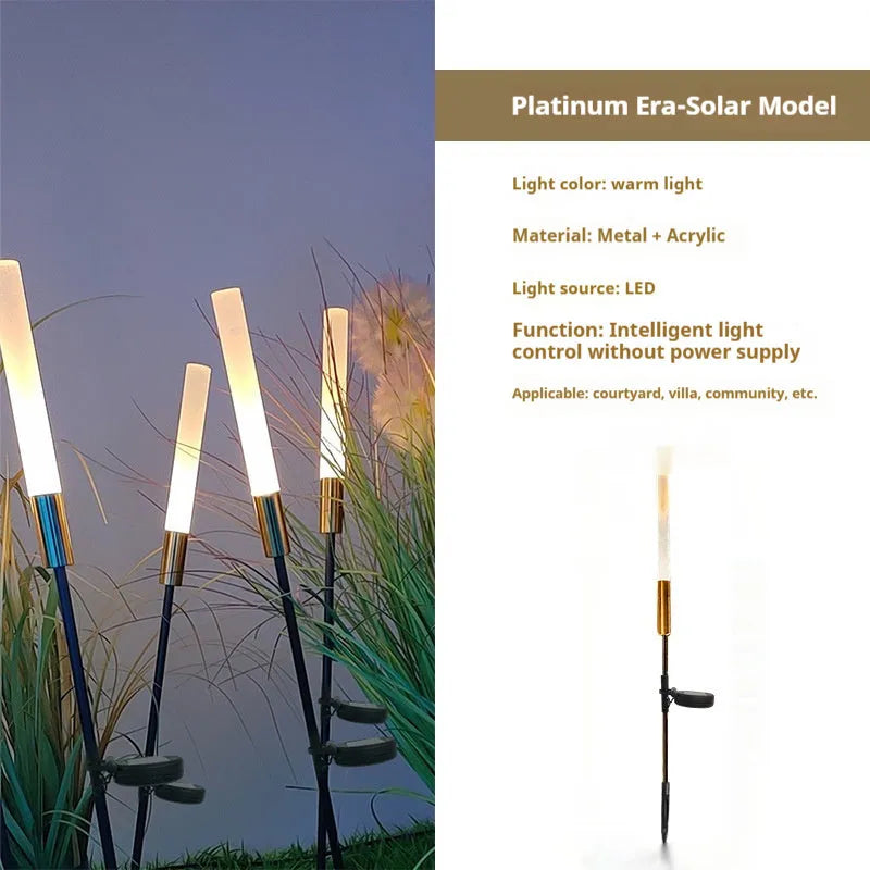 Solar outdoor LED plug lawn lamp with stainless steel wheat design in a garden setting, 1100mm height option