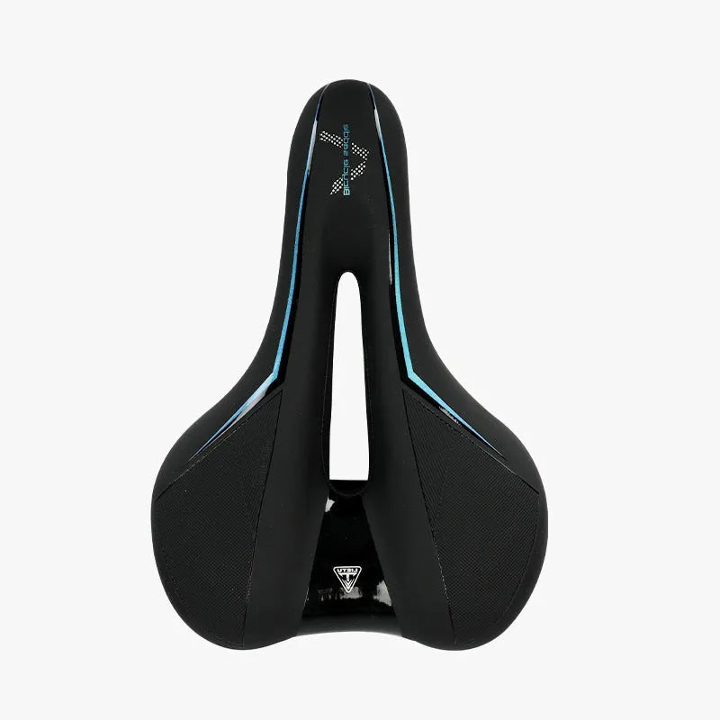Mountain bicycle saddle cushion 26x18x6cm leather fabric silicone in black