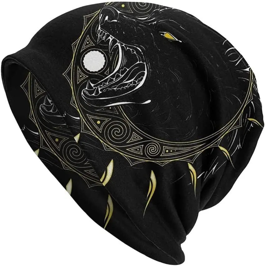 Viking totem wolf design on a cotton hip hop hat with a double-layer elastic sleeve cap
