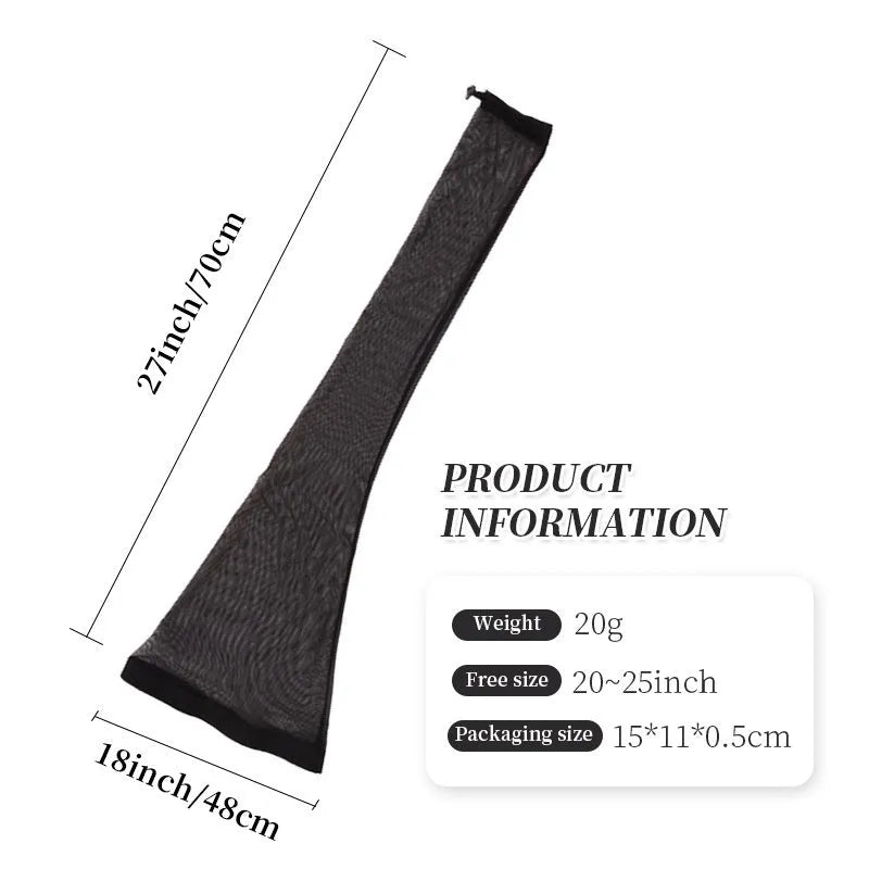 Wig mesh cap in spandex material with adjustable oversleeve construction shown in multiple colour options