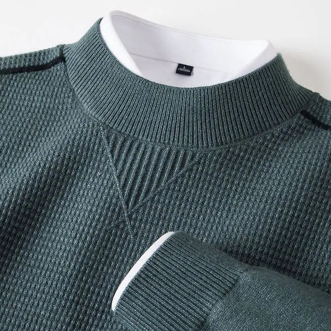 Men's wavy patterned stand collar pullover sweater in polo cotton with lining, available in multiple colours and sizes