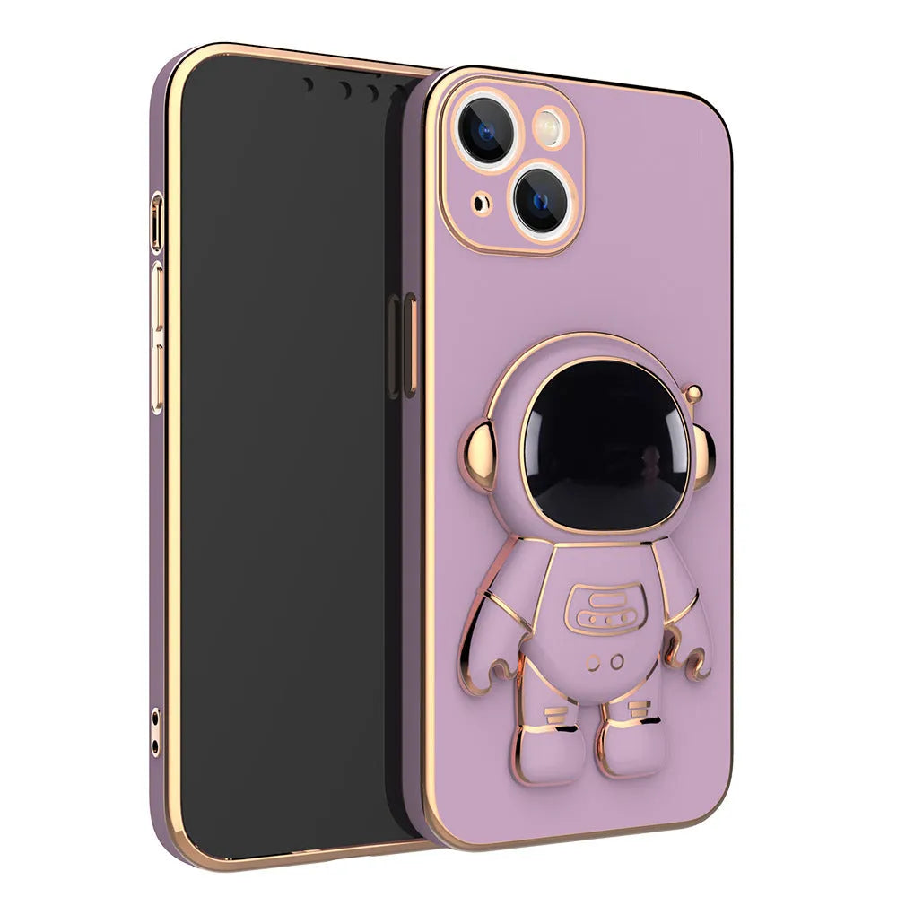 3D astronaut anti-drop TPU phone case with electroplating bracket for iPhone, light cyan colour