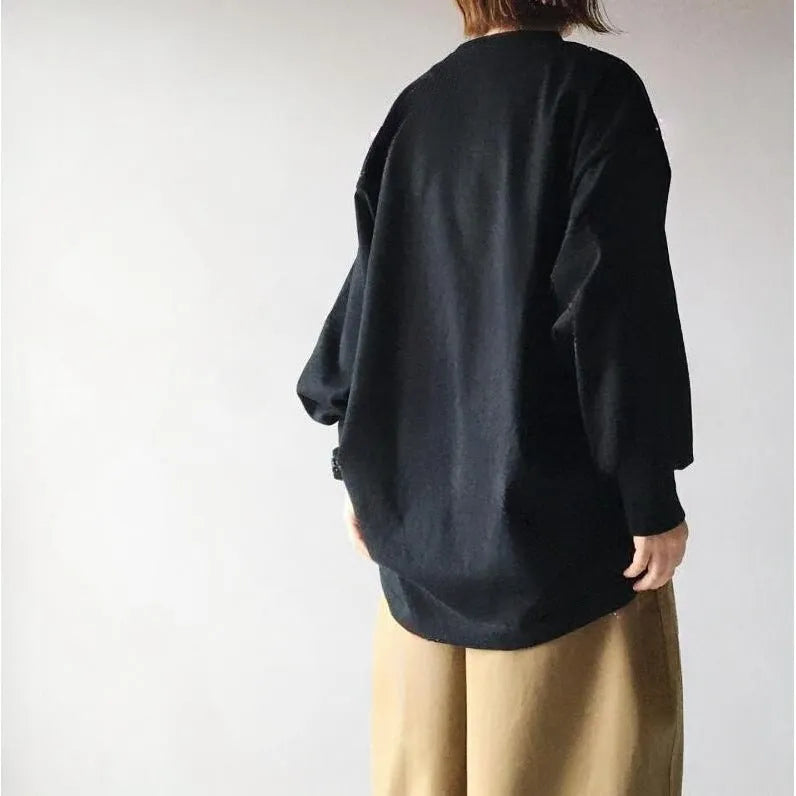 Women's two-piece set with loose round neck lantern sleeve sweater and cropped wide leg pants in picture colour