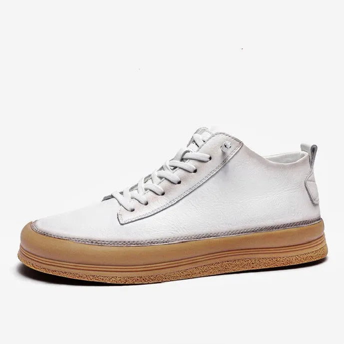 Black men's leather lace-up casual shoes with a round toe and flat rubber sole.