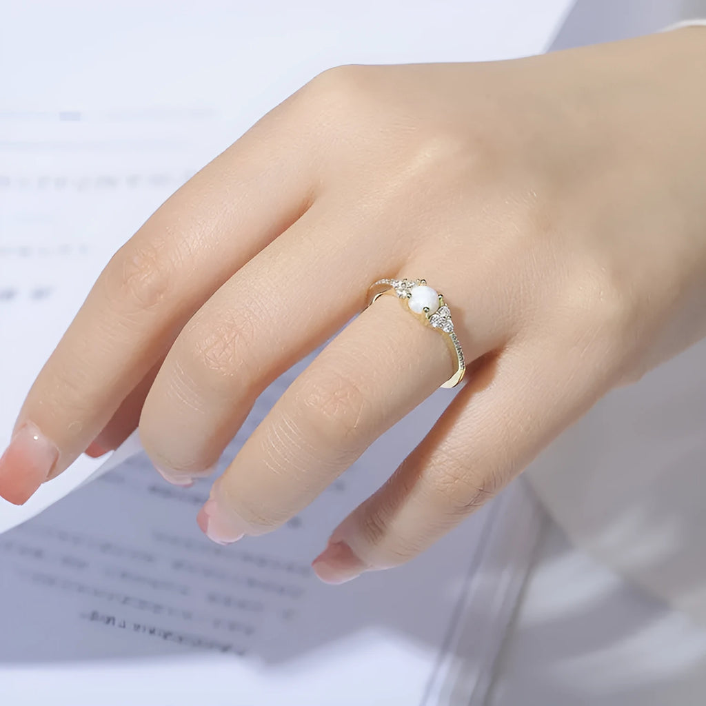 Geometric big diamond silver ring in white opal or blue opal, sizes 5 to 9, Mori Girl style.