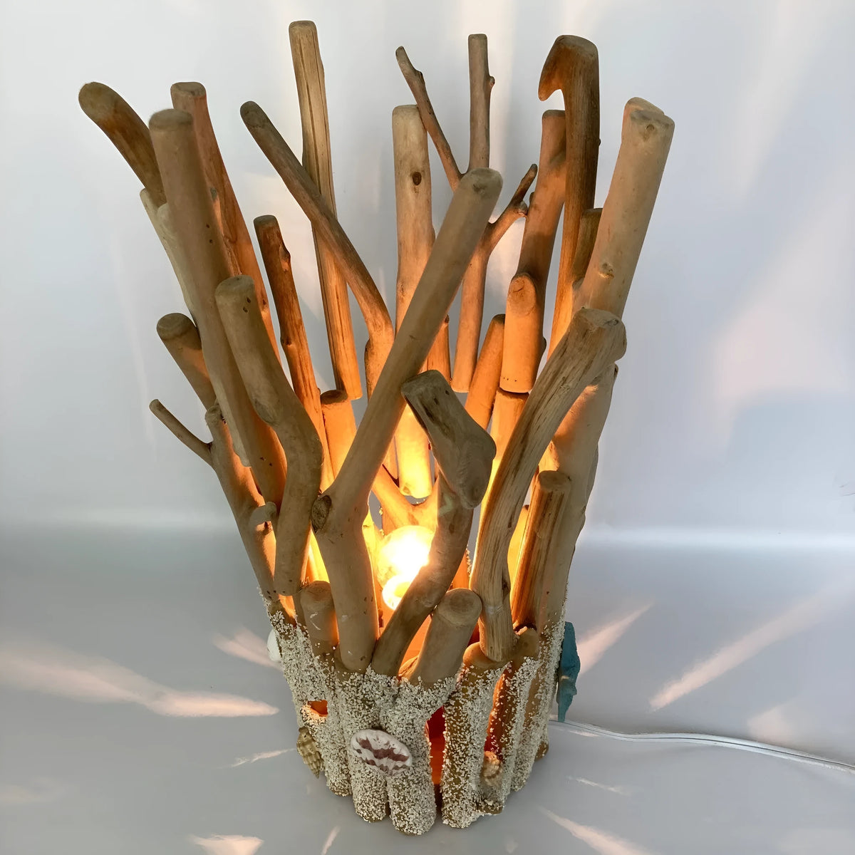 Driftwood table lamp, wood colour, 24.5x24.5x41cm, Chinese style ornament form for home use