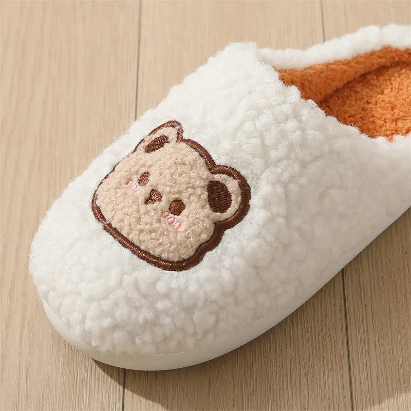 Cartoon bear plush slippers with TPR non-slip sole in white or coffee, unisex sleeve style, sizes 36-45