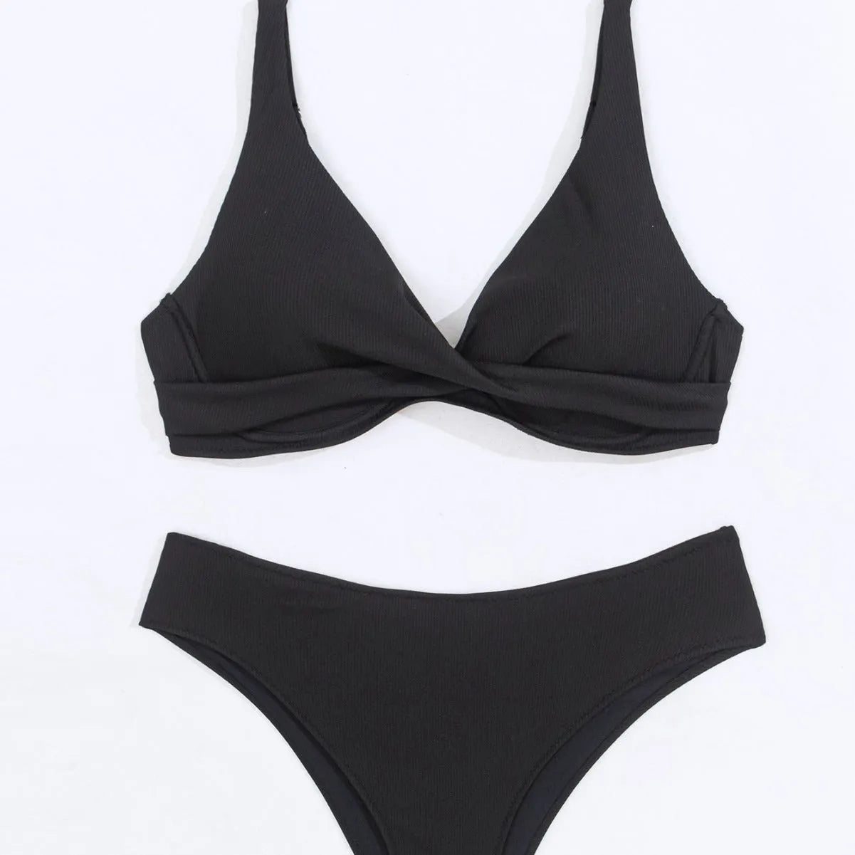 Women's rib fabric polyester bikini set in briefs style available in five solid colours