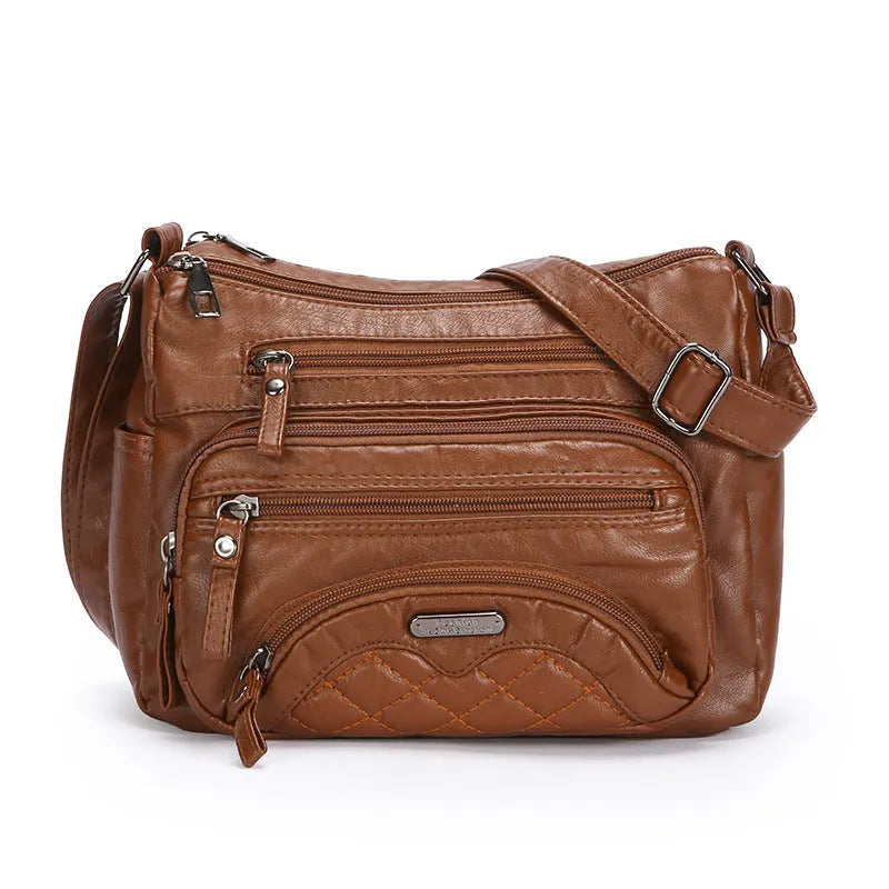 Soft PU leather one-shoulder crossbody bag women horizontal square 26x19x8cm black brown gray wine red