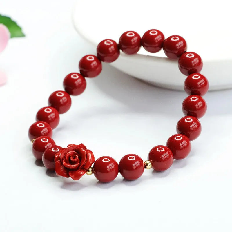 Purple gold sand rose bracelet made from natural cinnabar with 8mm beads.