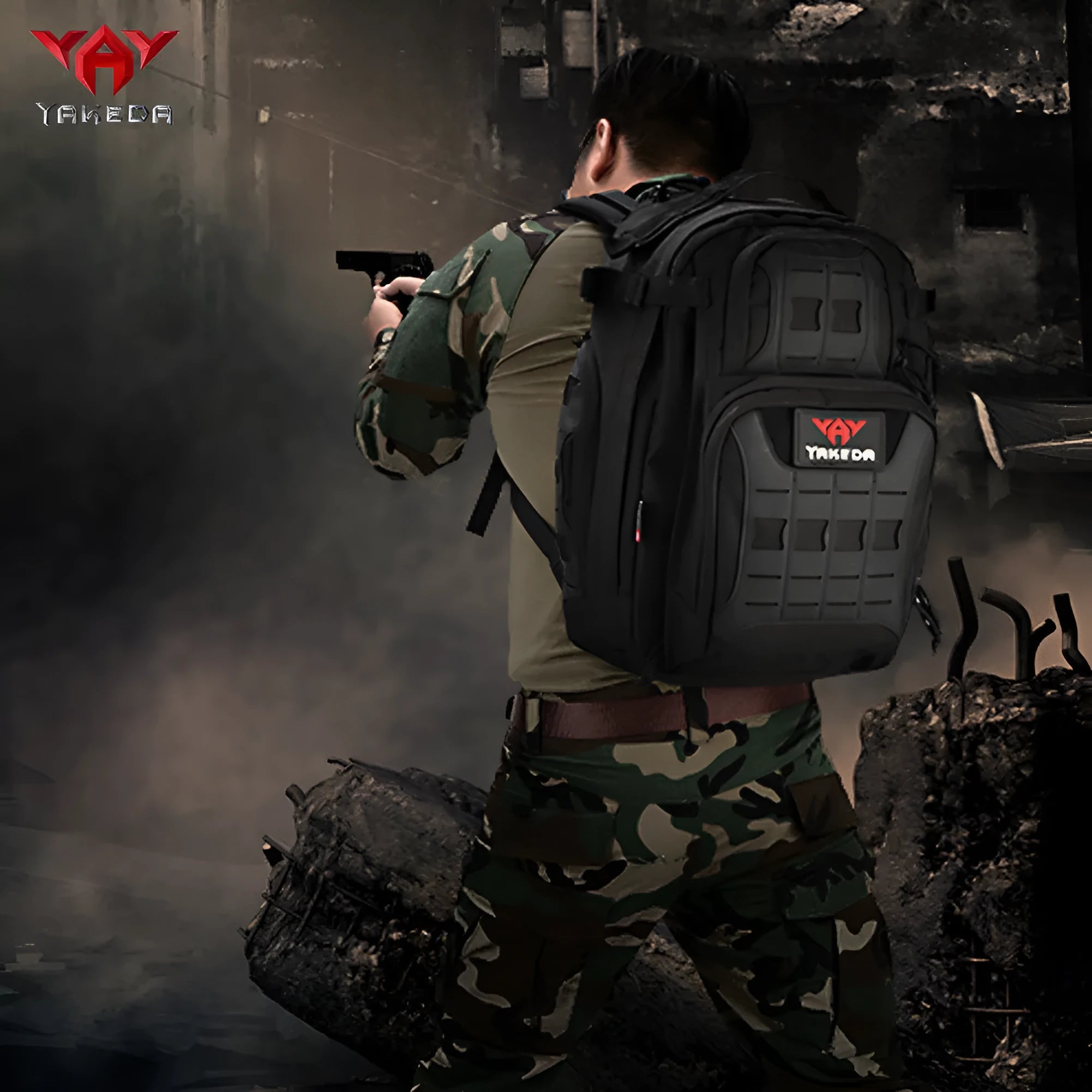 Outdoor tactical backpack 42L 600D polyester in camouflage style for travel and climbing