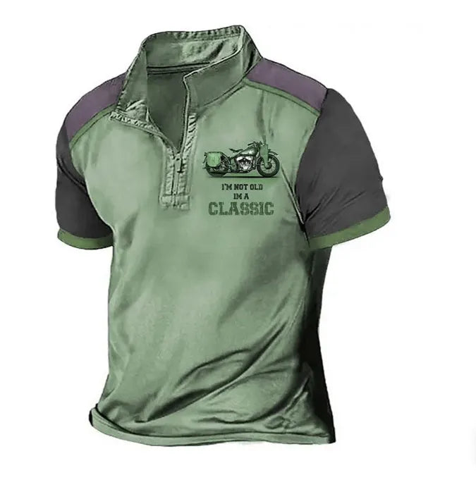 Polyester golf polo shirt with digital 3D printing on bird eye cloth fabric in loose pullover style