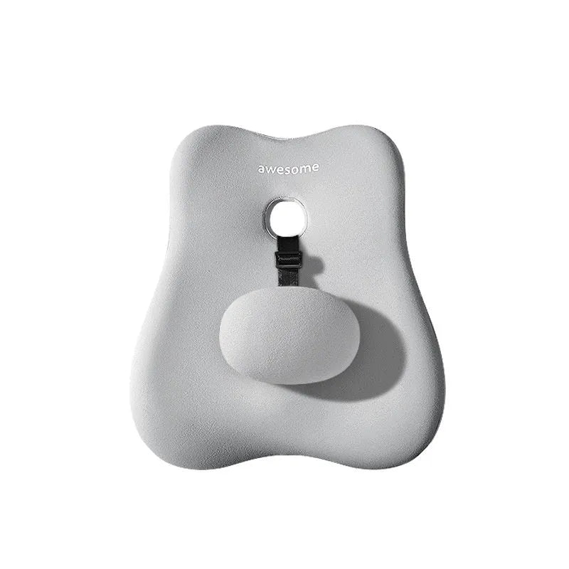 Black lumbar support pillow with memory foam filling and a textured imitation brocade cotton cover for car and office use.