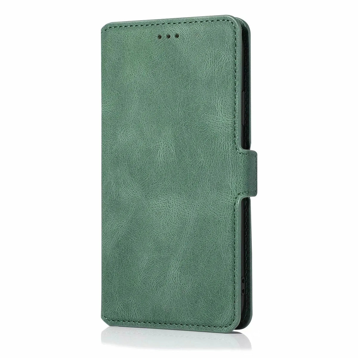 Clamshell phone case for Samsung with card slot, photo frame, and bracket in black PU TPU flip style.