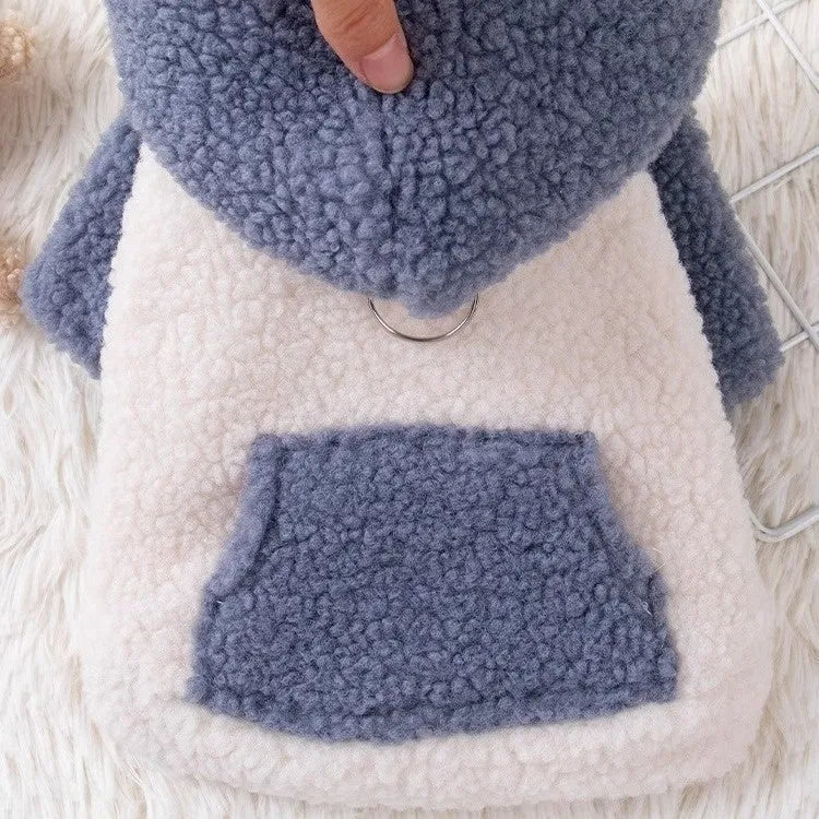 Brown hooded cotton-padded dog coat on a mannequin, showing back detail and size.