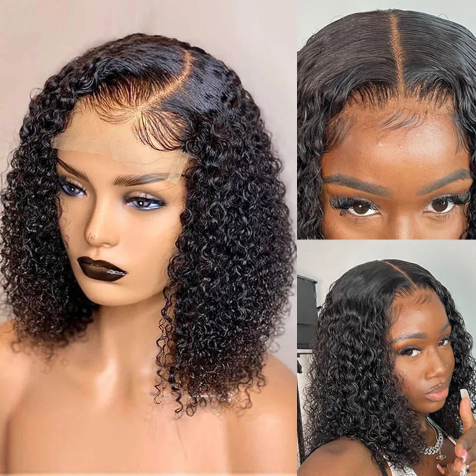 Deep wave lace front human hair wig 13x4 transparent curly bob with baby hair Brazilian hair