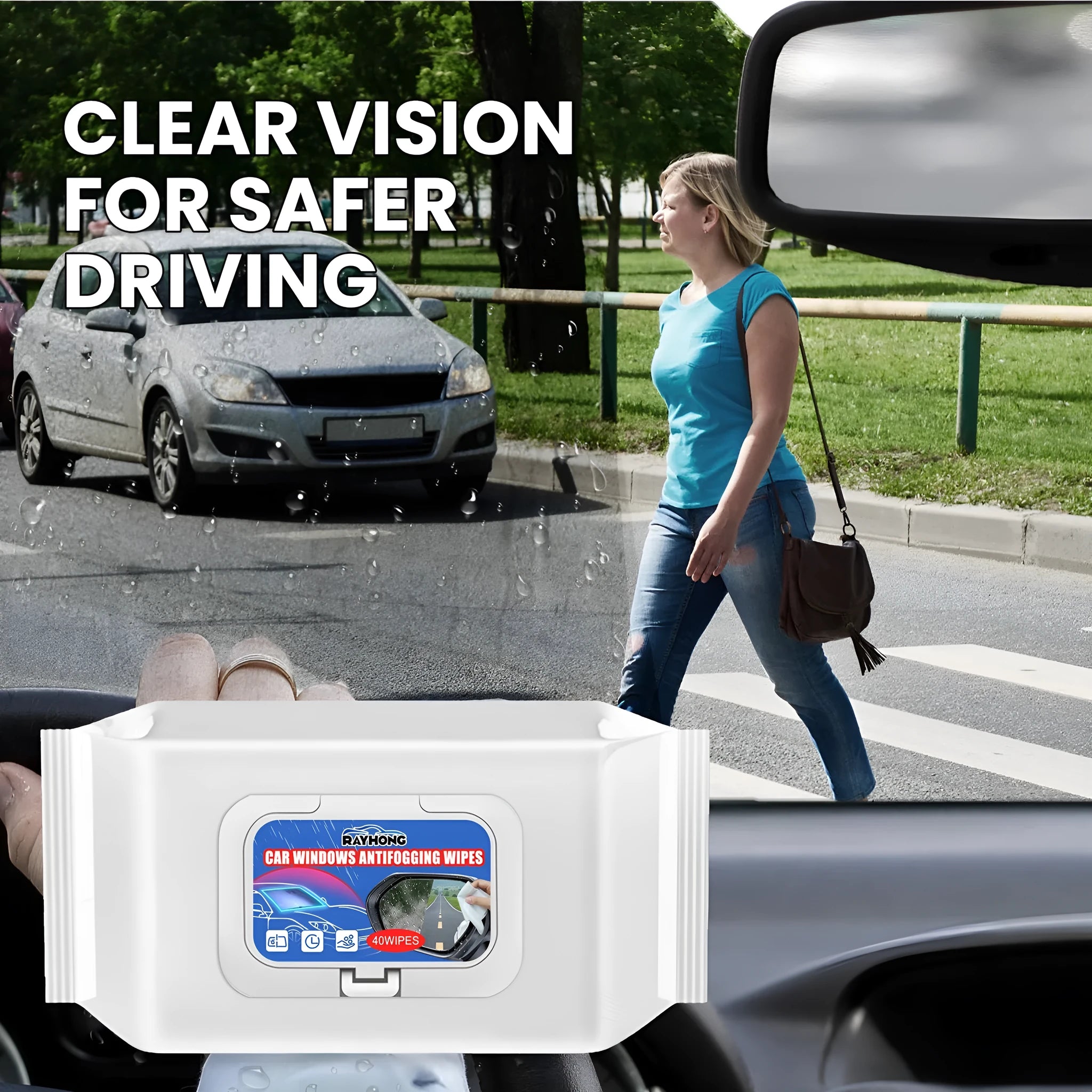 Package containing 40 car anti-fog rain repellent wipes for windscreen treatment