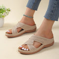 Women's low heel PU wedge sandals non slip beach shoes open toe fish mouth style in off-white