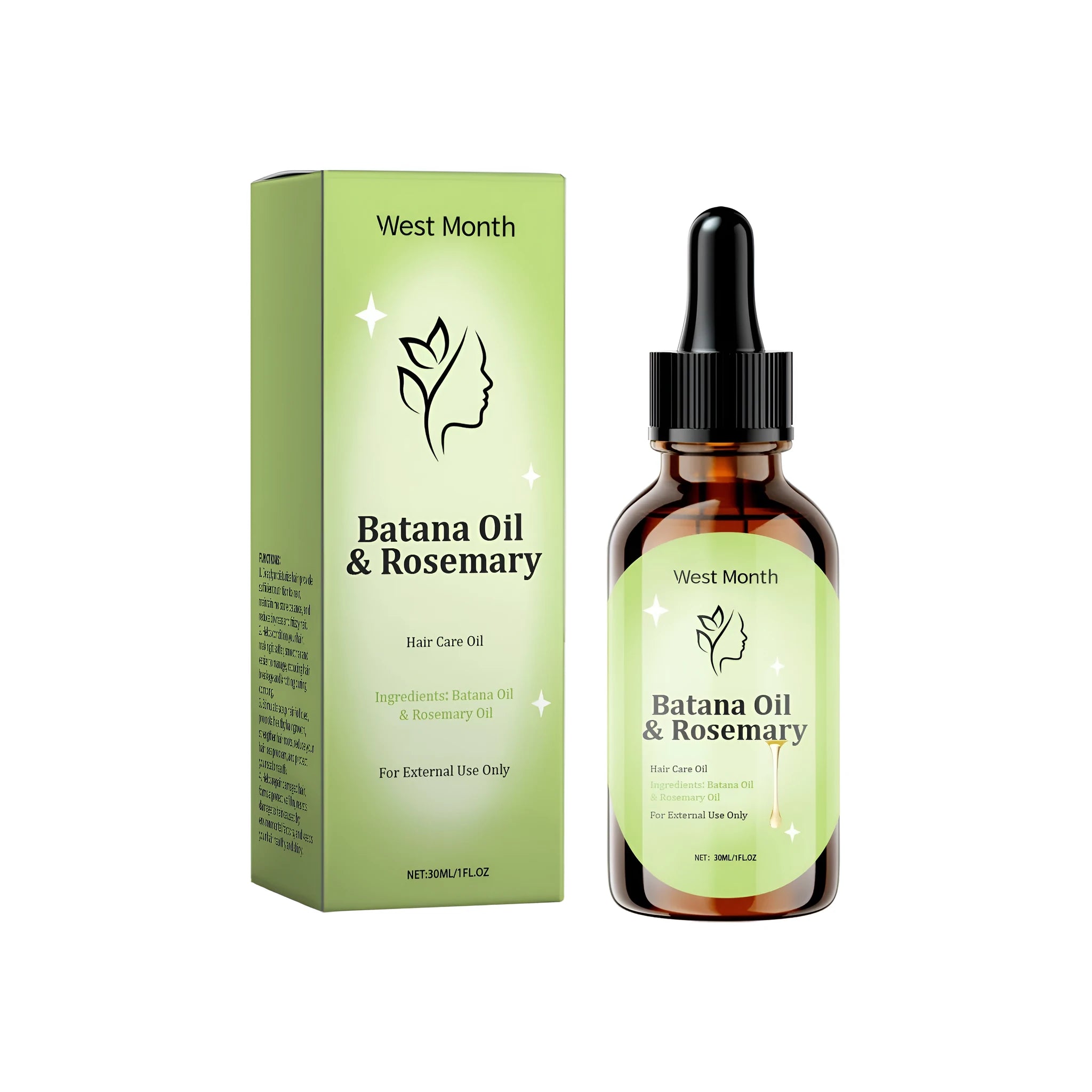 30ml bottle of hair growth oil with natural ingredients including rosemary and mint extract