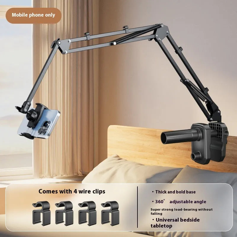 Metal cantilever bracket bedside table with four clips holding a mobile phone, standard J2N2 version