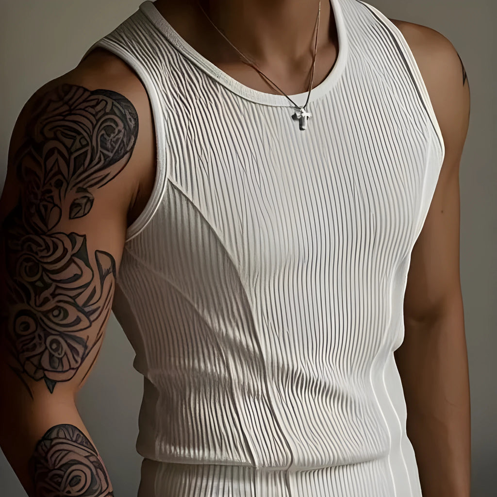 Men's black I-shaped athletic vest tank top with American stitching detail