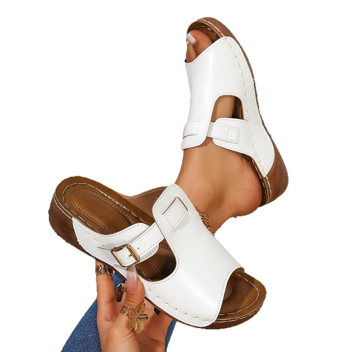 Women's white Roman magic stick sandal slippers with fish mouth toe and EVA sole