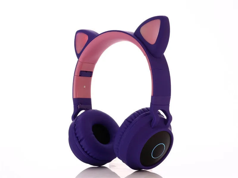 Cartoon cat ears wireless gaming headset in pink, green, purple, light blue or skin tone colours