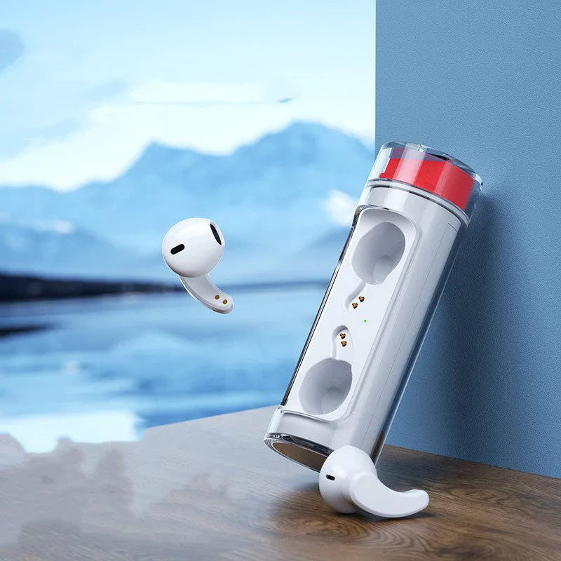 Black TWS Bluetooth earbuds with digital display screen and charging compartment, Bluetooth 5.0, 15-metre range