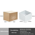 White plastic modular dessert display stand cubes stacked to form a tiered tabletop cake stand.