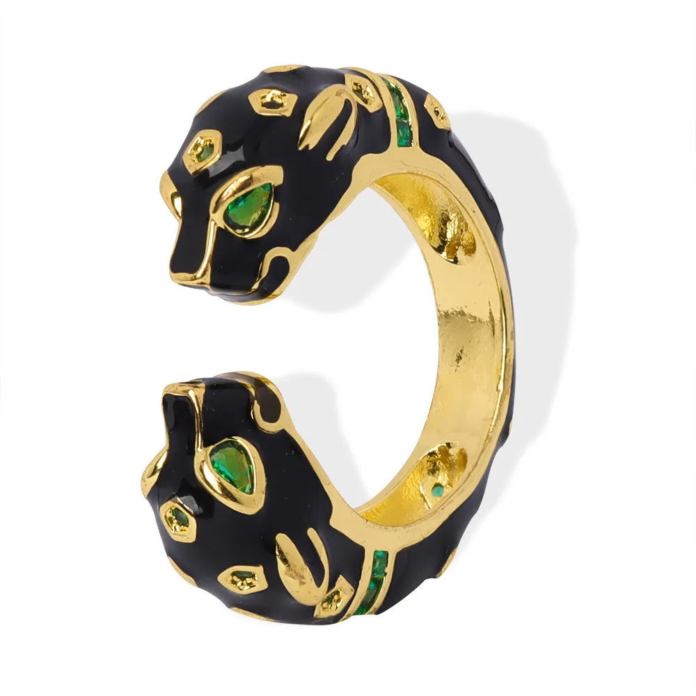 Black cheetah pattern geometric open ring for women, size 7 copper jewellery