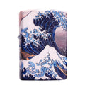 Coloured lacquer windproof lighter with Kanagawa surf design on copper housing, 58x39x13mm