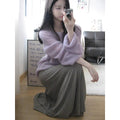 Purple women's Ice Silk blouse with hollow-out princess sleeves on a hanger.