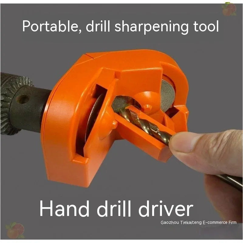 Portable orange and black grinding drill tool and sander set with two coloured wheels