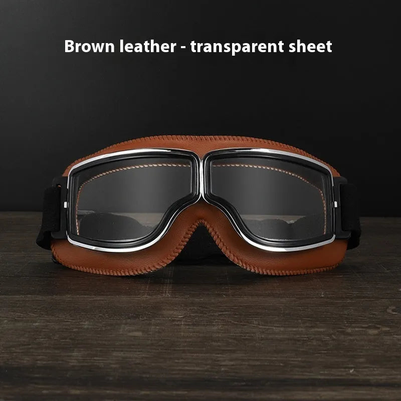 Harley motorcycle goggles with black leather frame and UV400 lens