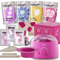 Gold-standard hard wax kit with black warmer, pink wax beads, applicator sticks, and aftercare bottles.