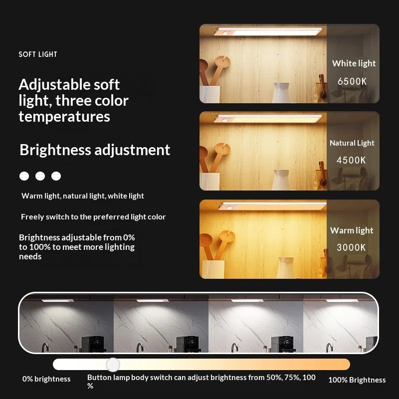 White plastic LED induction cabinet light 24cm with rechargeable battery and no-drilling mount