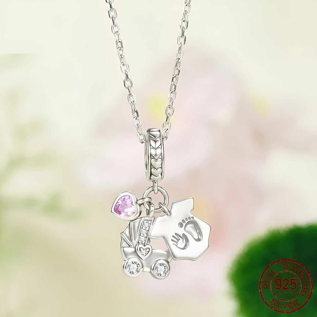 925 silver love heart pendant charm 2.3x1.8cm with inlay finish on white background