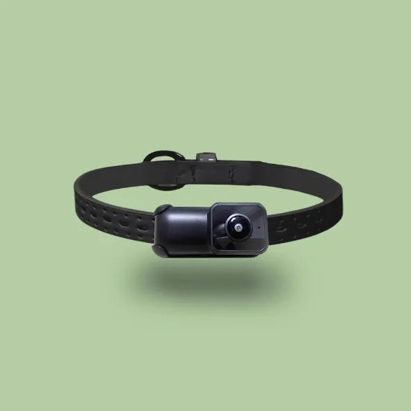 Black wearable wifi neckband camera recorder on a table with TYPE-C cable, dimensions 61.5x27x27mm.