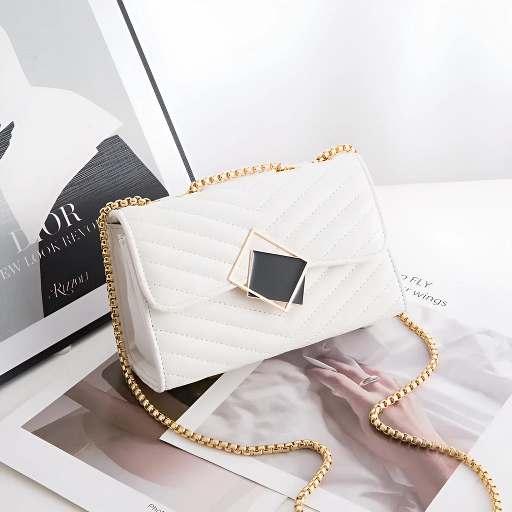 PU crossbody bag with sequins diamond plaid clamshell style black square buckle 21x8.5x18cm