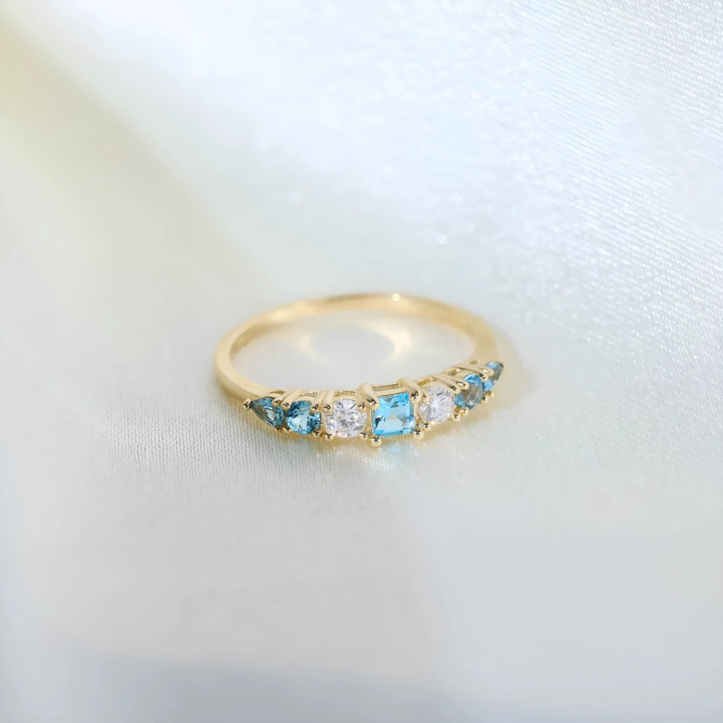 S925 sterling silver geometric ring with yellow gold finish diamond treated for women US sizes 6-10