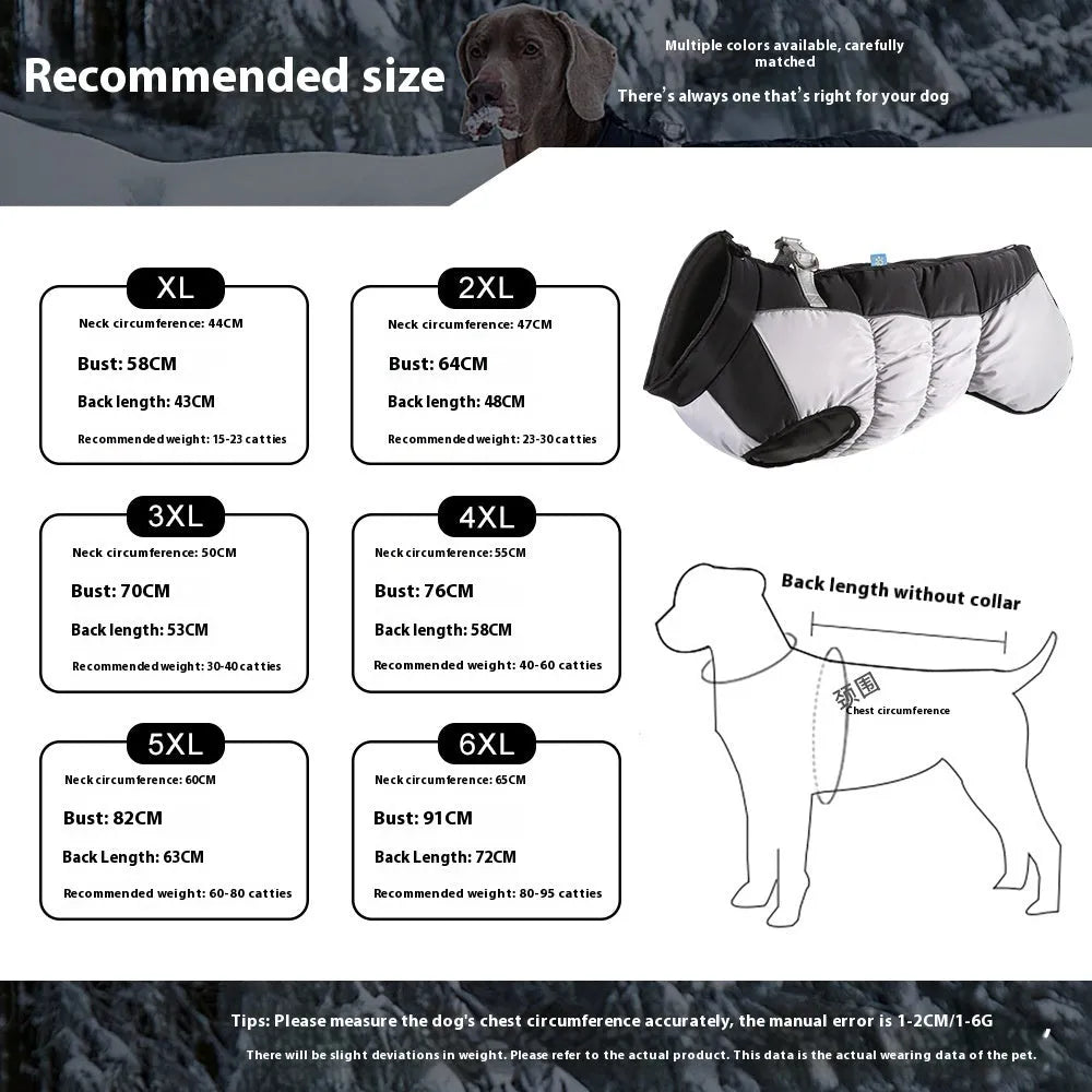 Reflective waterproof dog coat in polar fleece for large dogs in sizes XL to 6XL