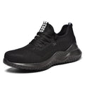 Black steel toe cap safety work shoes with a low-cut design and anti-static EVA sole.