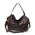Brown genuine leather women's shoulder bag with horizontal square shape and internal organisation compartments