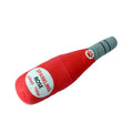 Plush wine bottle dog toy in green with squeaker and crinkle material for interactive play