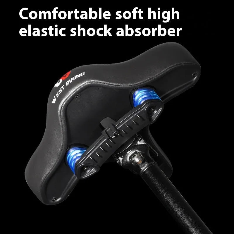 Black leather bicycle seat cushion with polyurethane foam for shock absorption on a bike saddle.